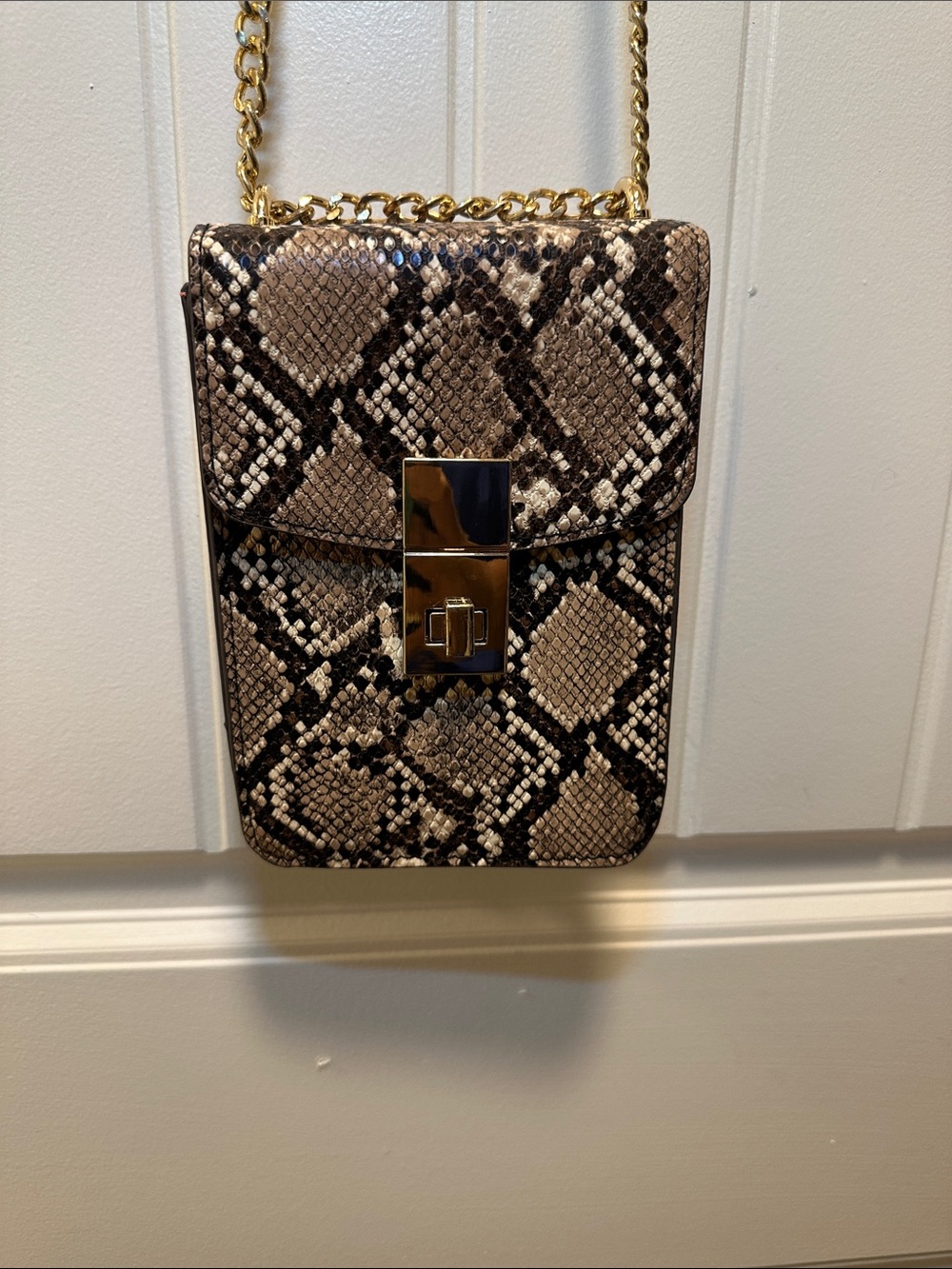 Collection XIIX Brown Snake-Print Crossbody with Gold Chain